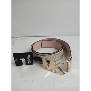 NWT Michael Kors Women Twist Reversable Belt,Beige with MK logo print-SZ S